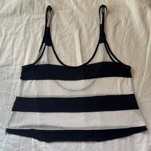 Blue Life Black and White Striped Tank Top